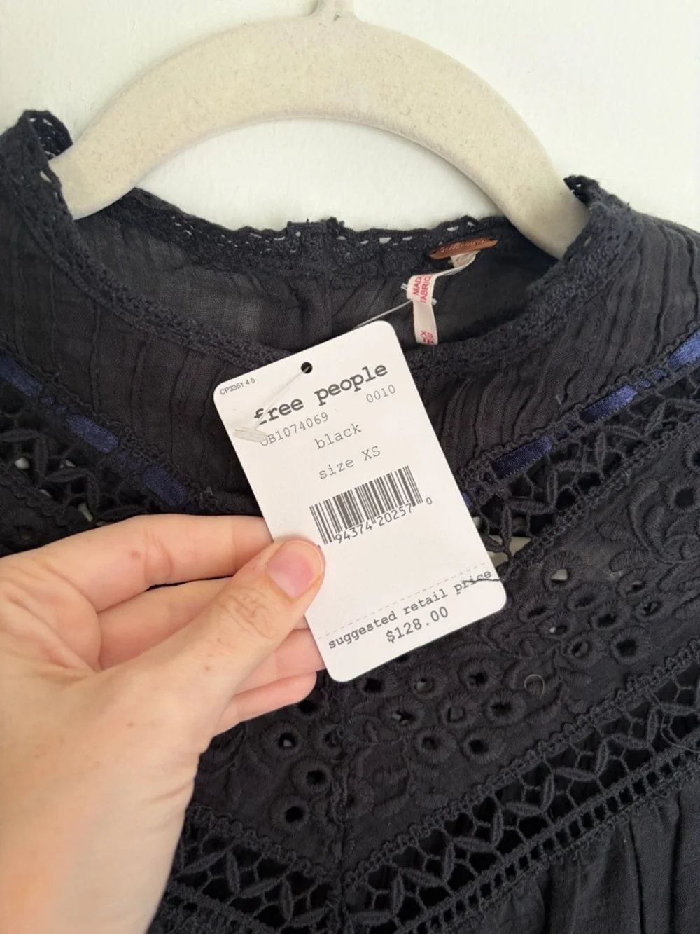 NWT! FREE PEOPLE Abigail Black Victorian Button Down Top Size Extra Small